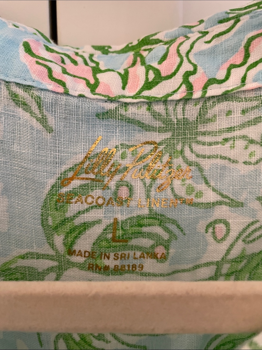 Lilly Pulitzer Sea View Linen Blue and Green Tropical Button-Down Shirt Large - Picture 3 of 6
